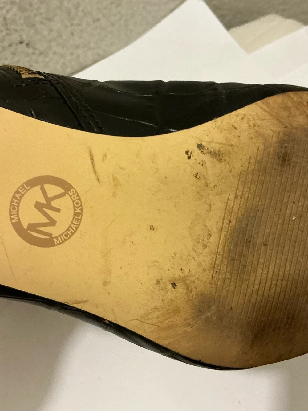 MICHAEL Michael Kors Black Croc-Embossed Pointed Ankle Booties with Gold Zip